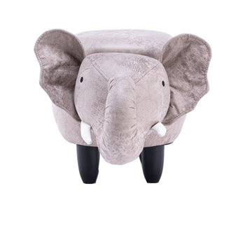 Gray Faux Leather Elephant Shaped Animal Storage Kids Ottoman
